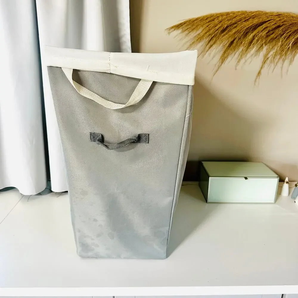 Silver Grey Laundry Hamper Handle Cloth Storage Basket White Mesh Removable Bag
